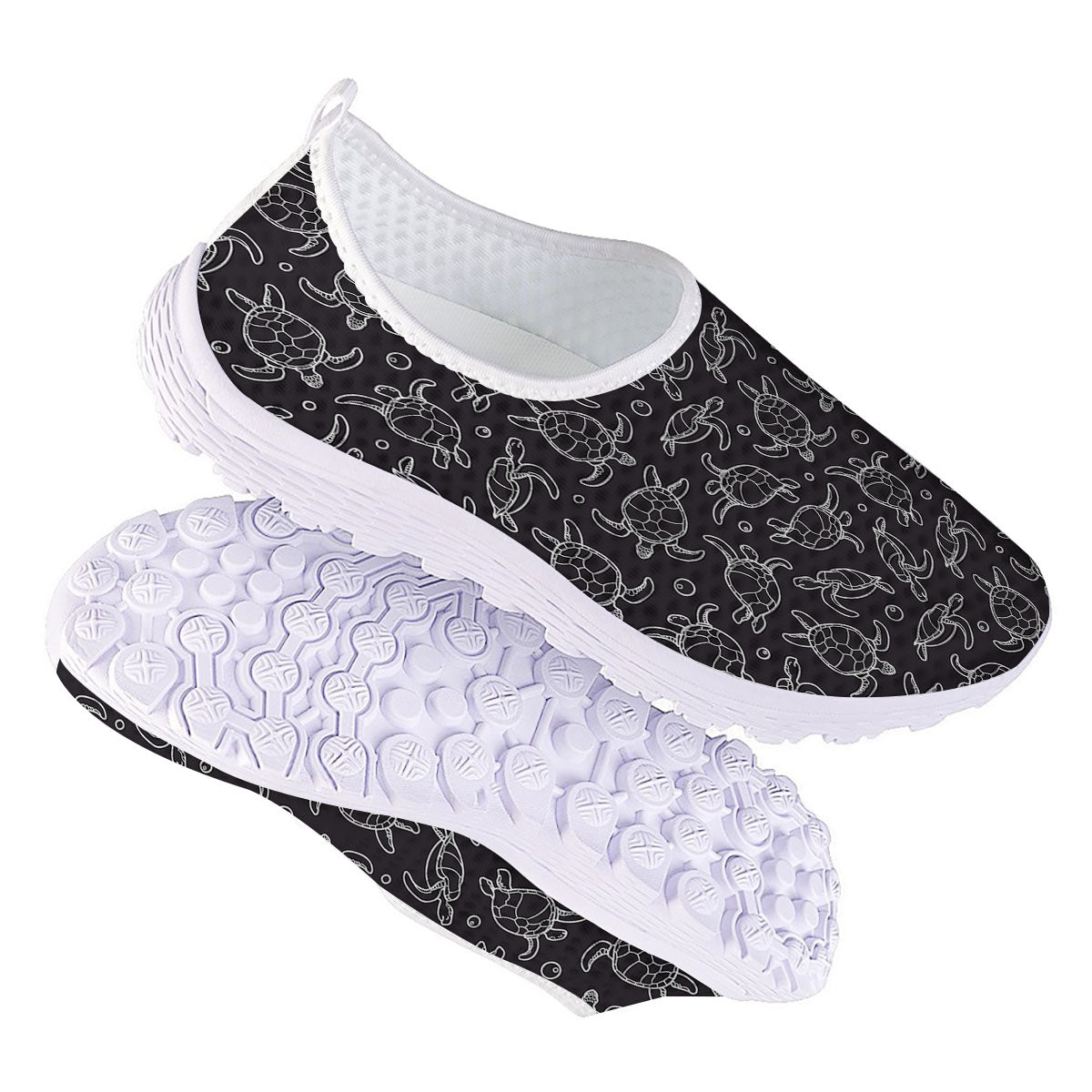 Sea Turtle Black And White Print Pattern Nurse Shoes-grizzshop