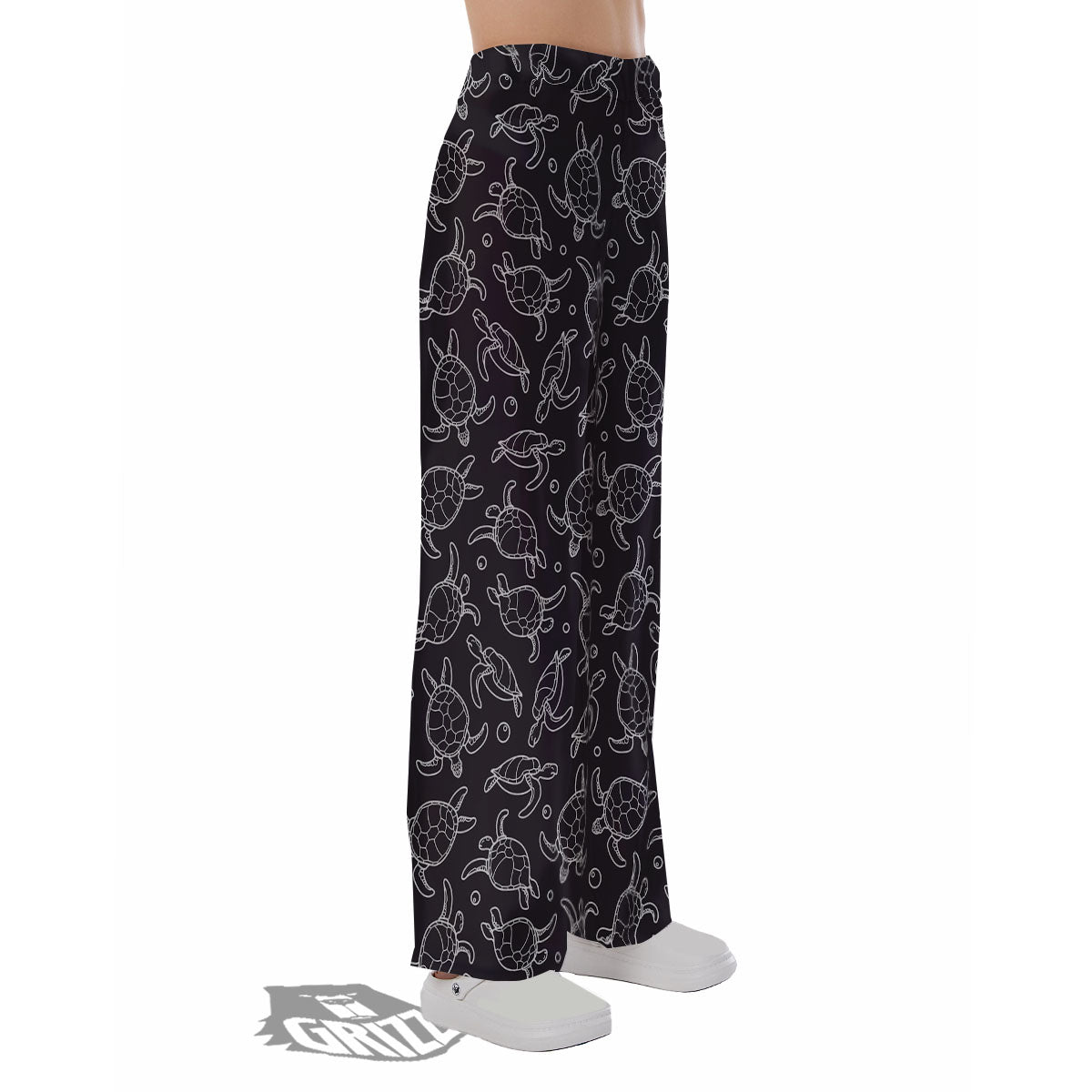 Sea Turtle Black And White Print Pattern Pajama Pants-grizzshop