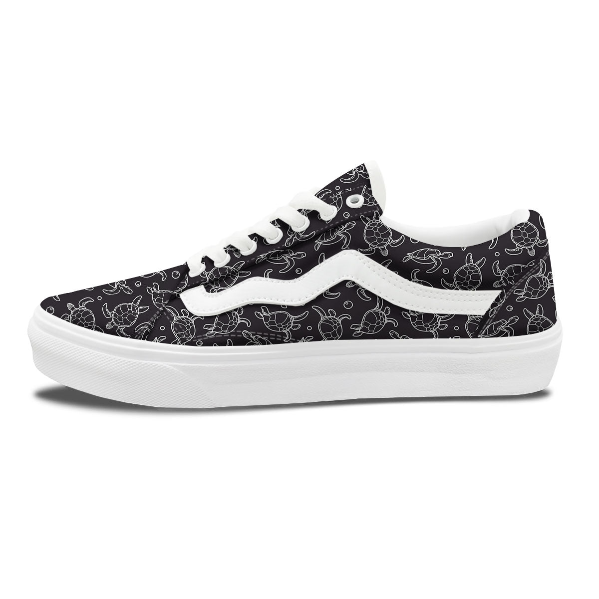 Sea Turtle Black And White Print Pattern Skate Shoes-grizzshop