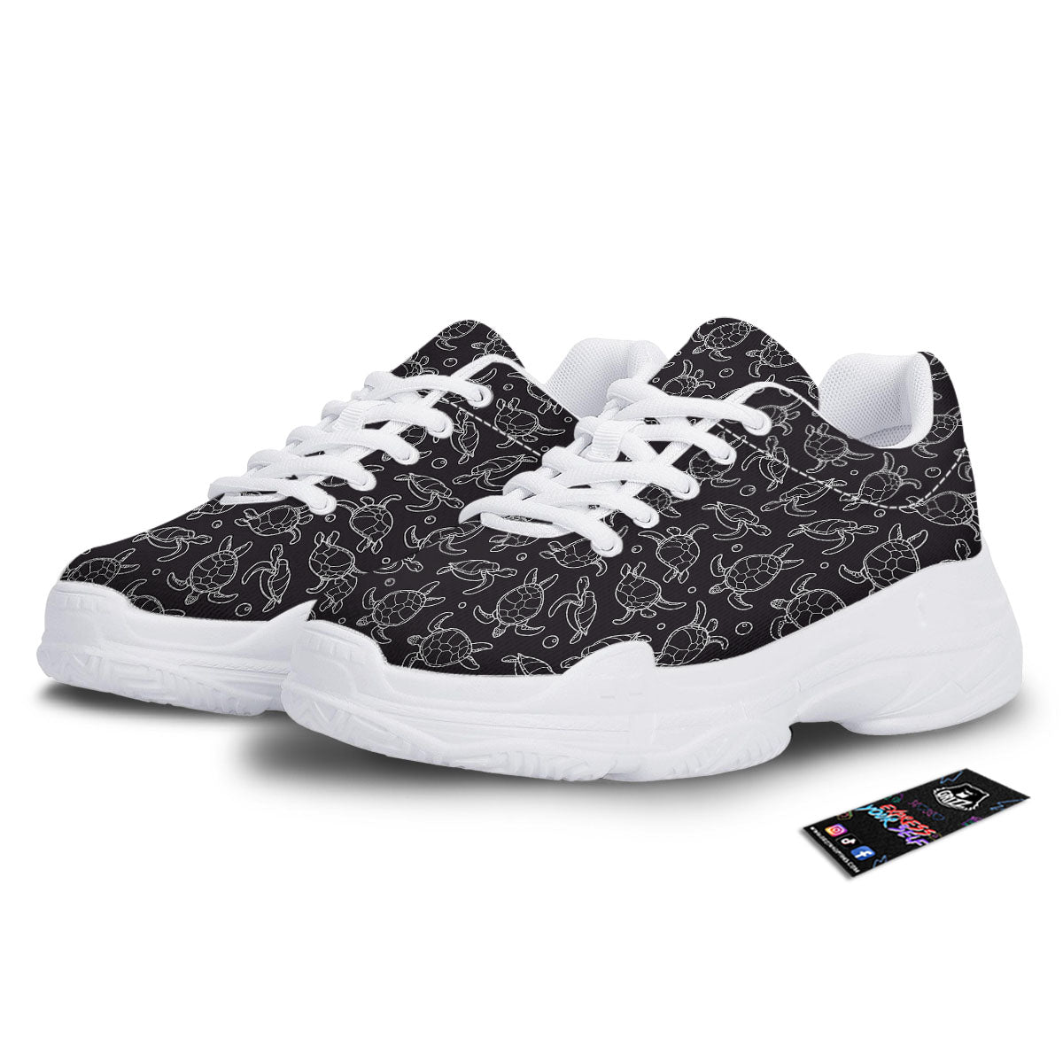 Sea Turtle Black And White Print Pattern White Chunky Shoes-grizzshop