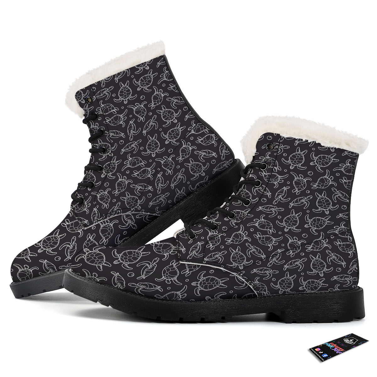 Sea Turtle Black And White Print Pattern Winter Boots-grizzshop