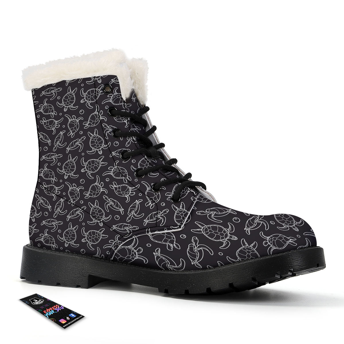 Sea Turtle Black And White Print Pattern Winter Boots-grizzshop