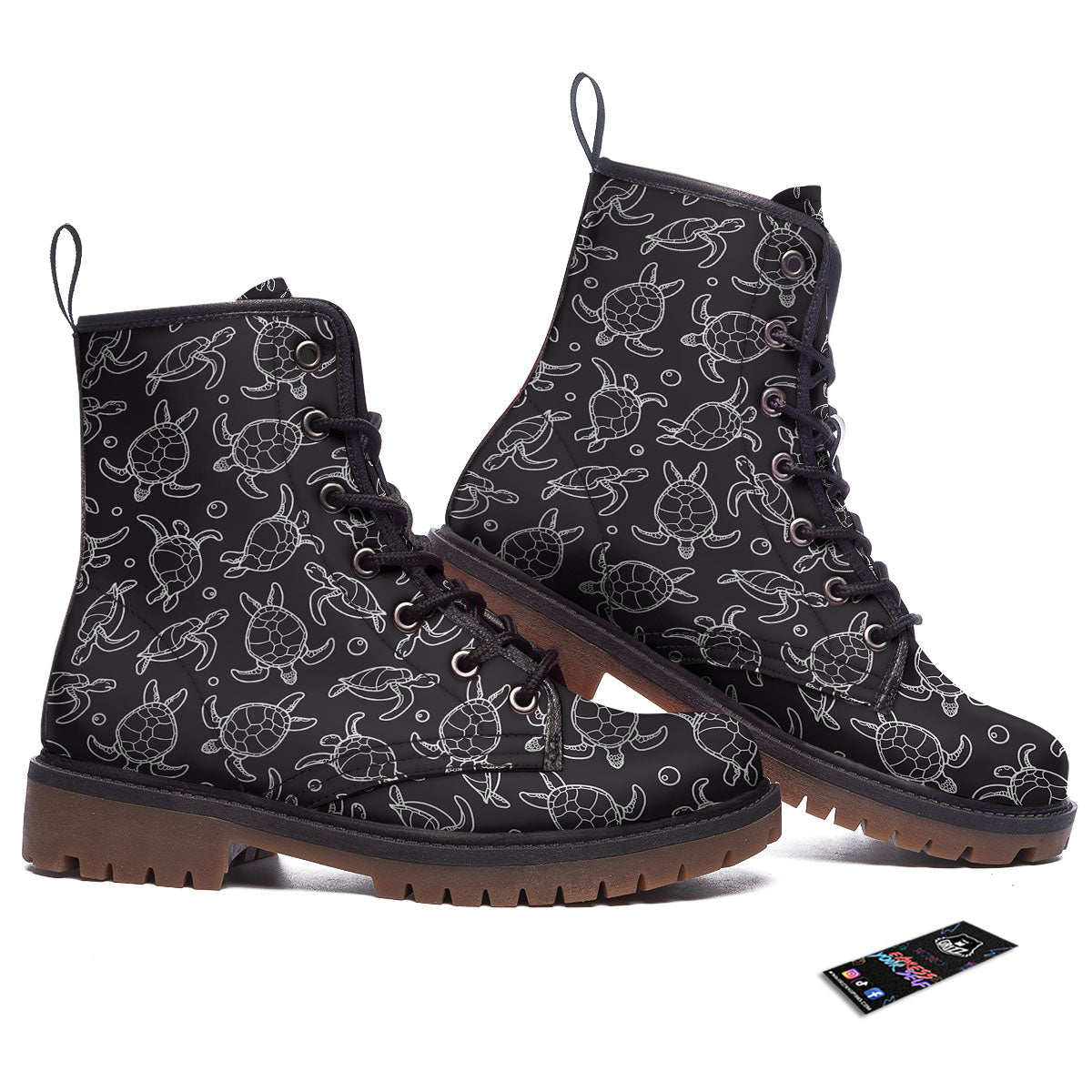 Sea Turtle Black And White Print Pattern Work Boots-grizzshop