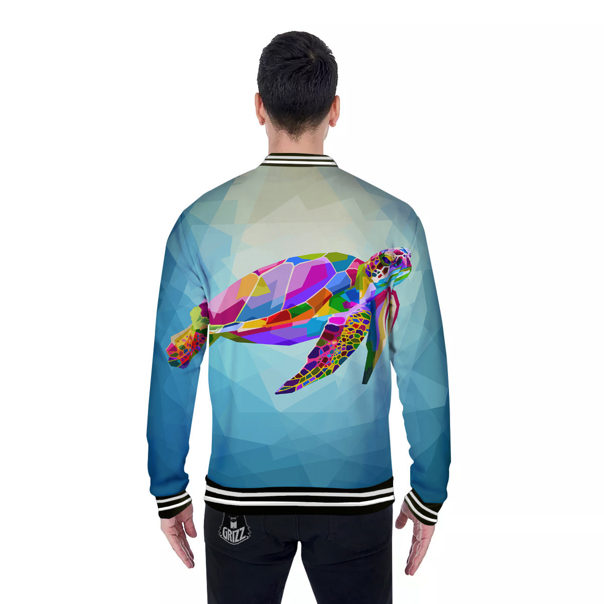 Sea Turtle Colorful Print Baseball Jacket-grizzshop