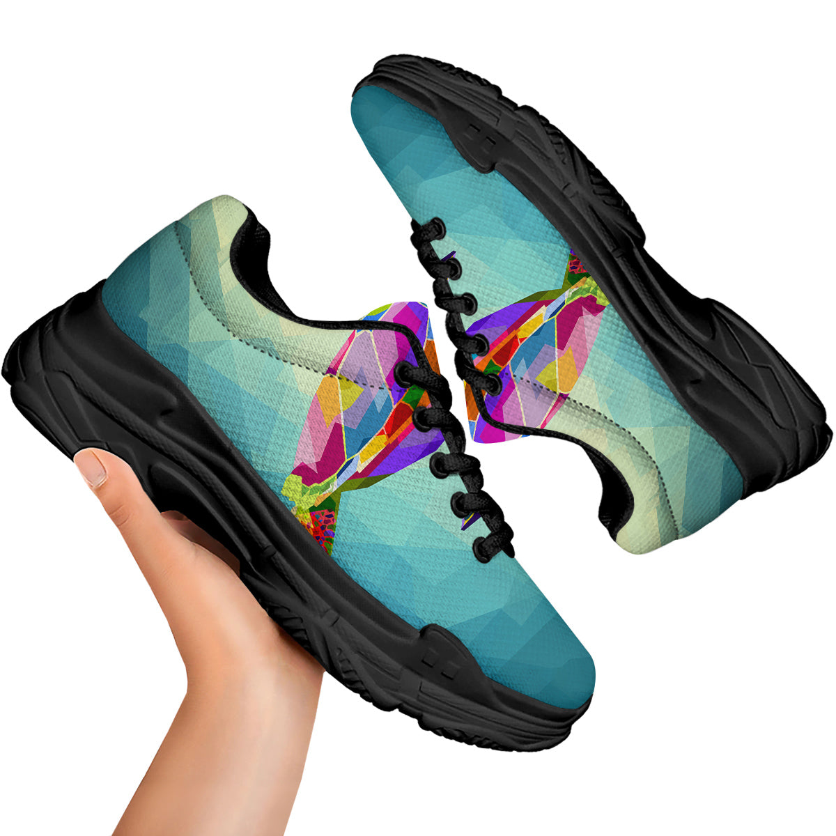 Sea Turtle Colorful Print Black Chunky Shoes-grizzshop
