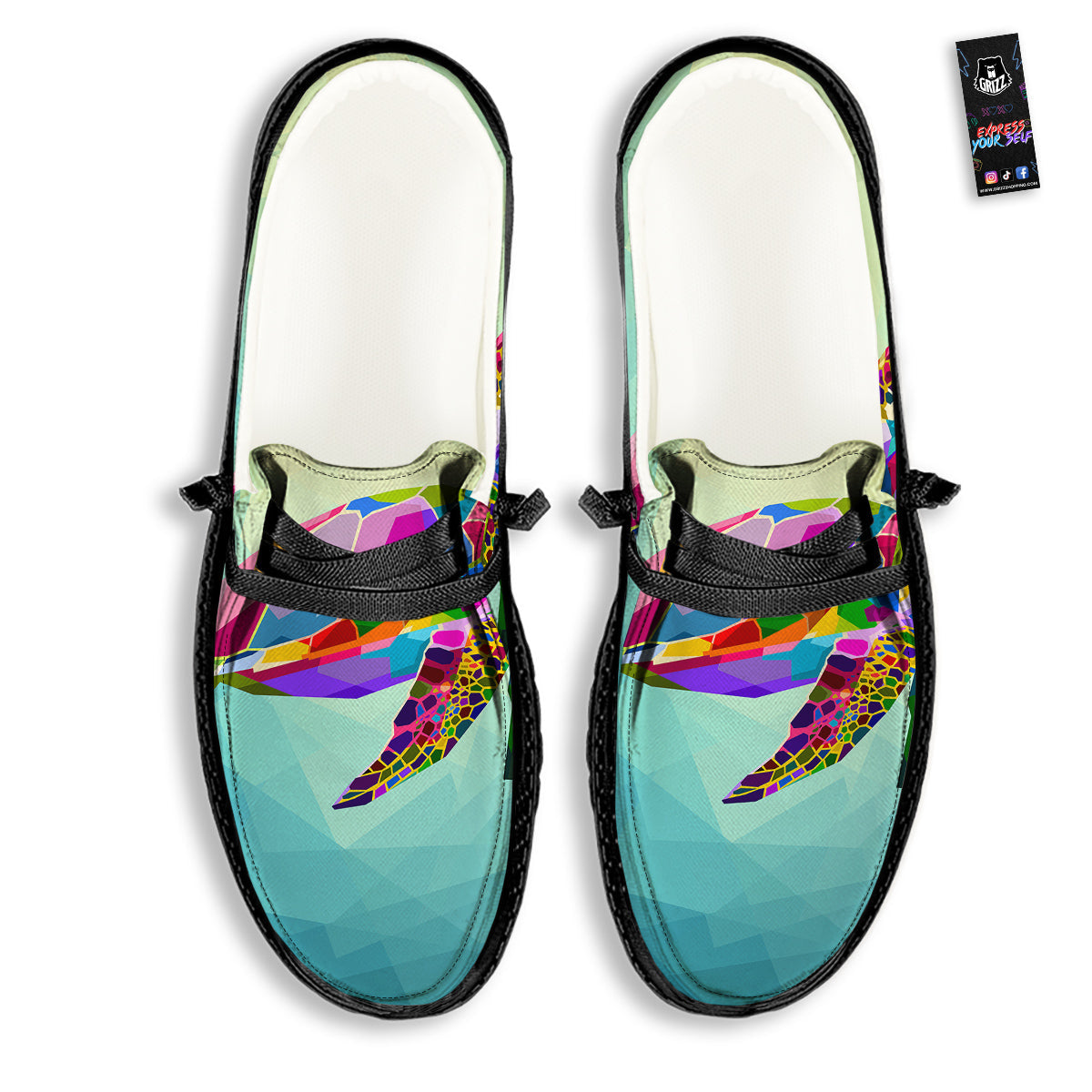 Sea Turtle Colorful Print Black Loafers-grizzshop