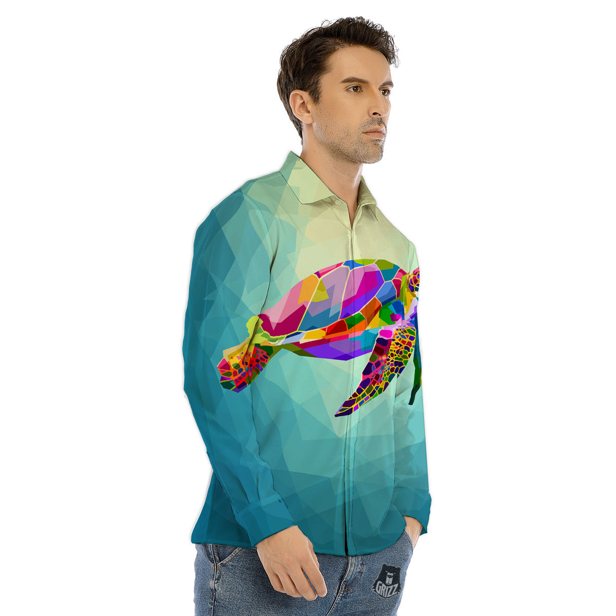 Sea Turtle Colorful Print Men's Dress Shirts-grizzshop