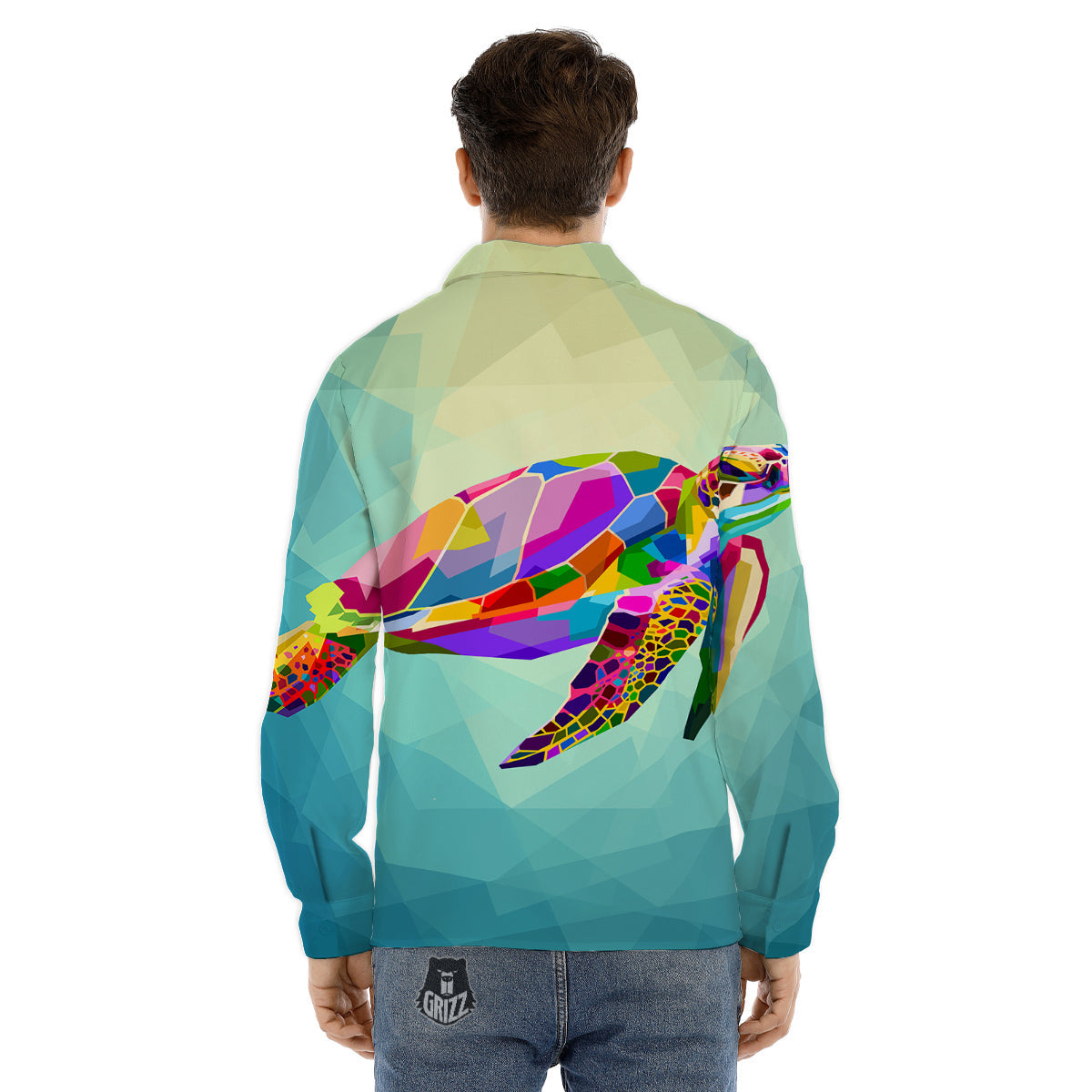 Sea Turtle Colorful Print Men's Dress Shirts-grizzshop