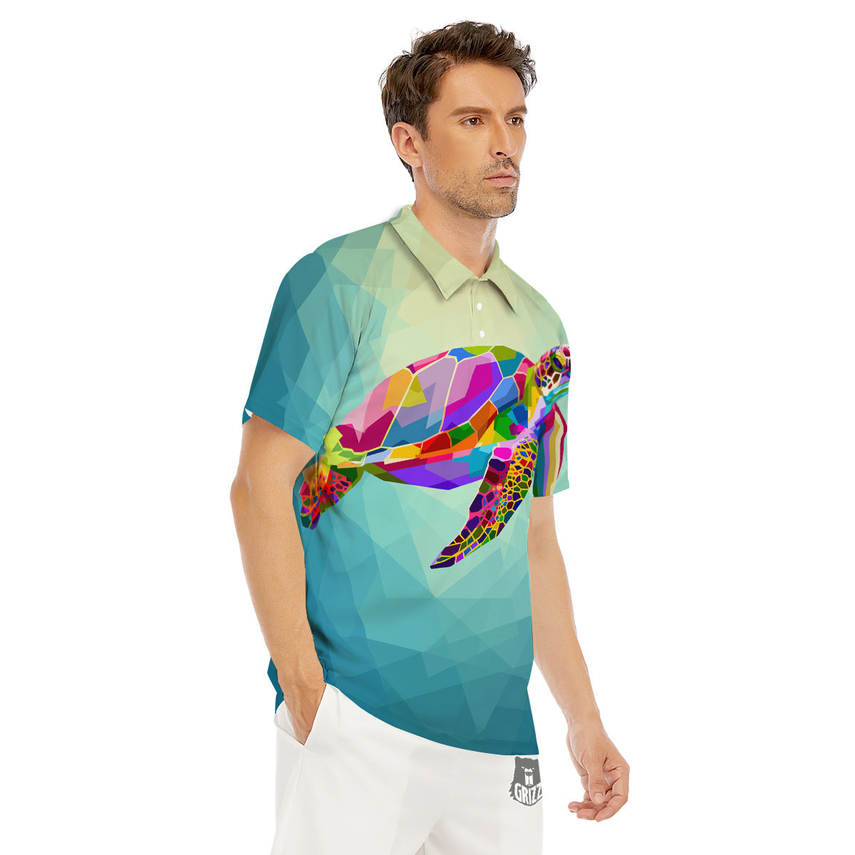 Sea Turtle Colorful Print Men's Golf Shirts-grizzshop