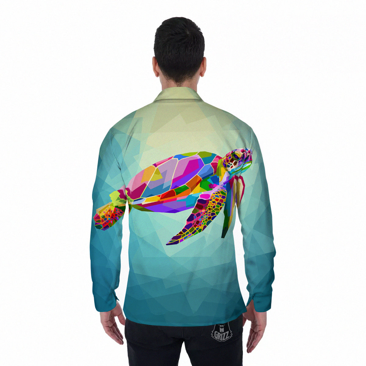 Sea Turtle Colorful Print Men's Long Sleeve Shirts-grizzshop