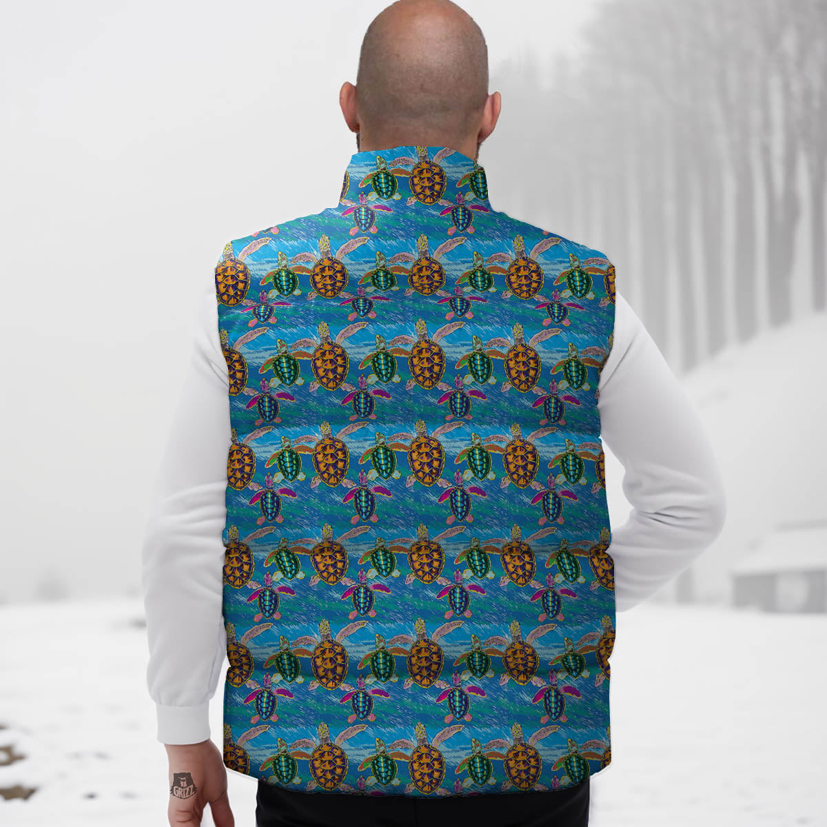 Sea Turtle Colorful Print Pattern Down Vest
