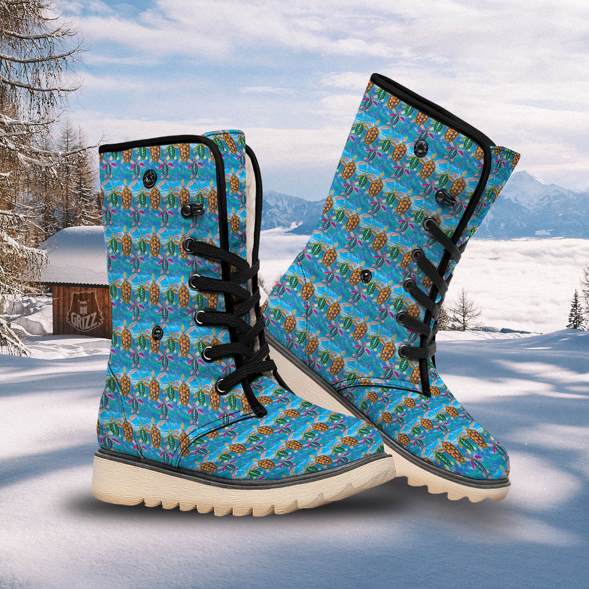 Sea Turtle Colorful Print Pattern Snow Boots-grizzshop