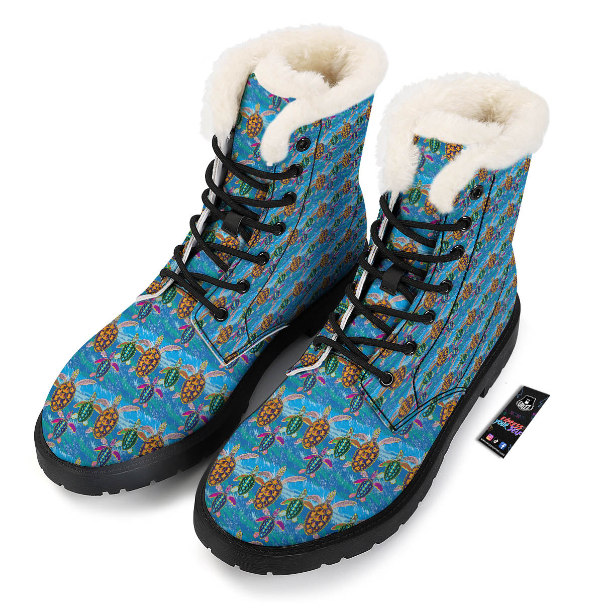 Sea Turtle Colorful Print Pattern Winter Boots-grizzshop