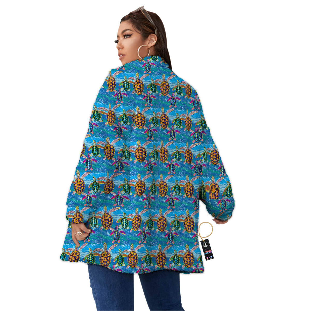 Sea Turtle Colorful Print Pattern Women's Sherpa Jacket-grizzshop