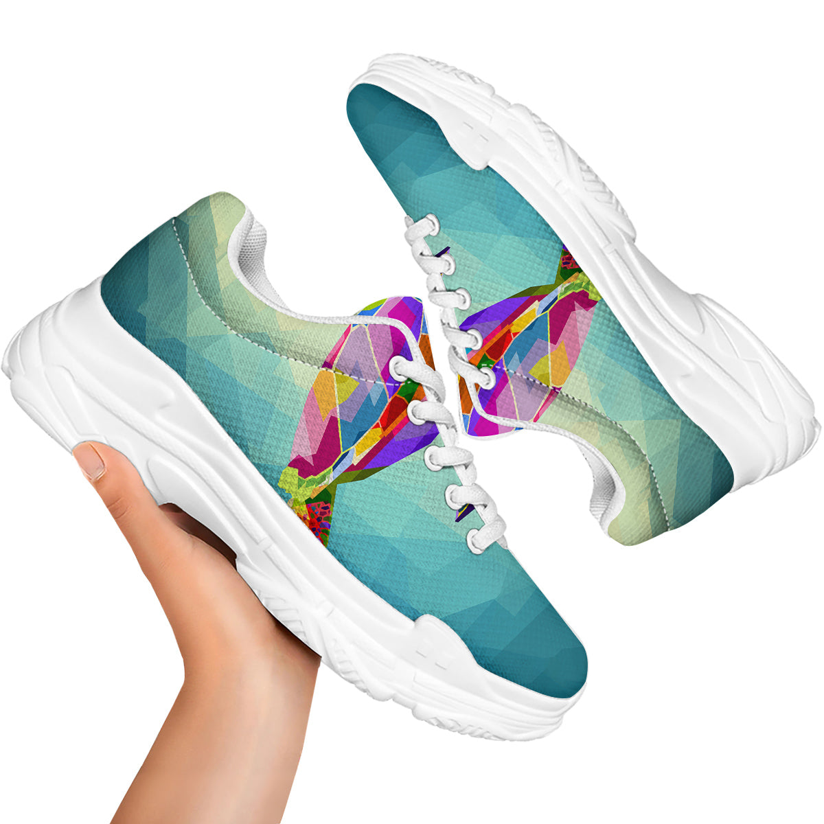 Sea Turtle Colorful Print White Chunky Shoes-grizzshop