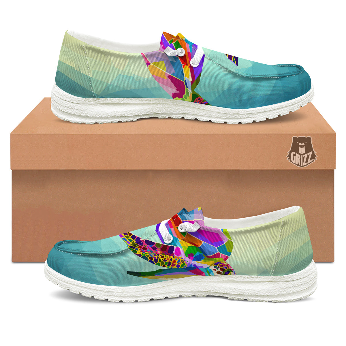 Sea Turtle Colorful Print White Loafers-grizzshop