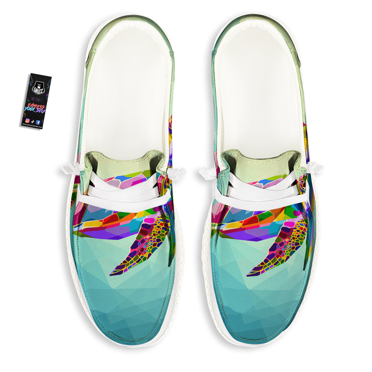 Sea Turtle Colorful Print White Loafers-grizzshop