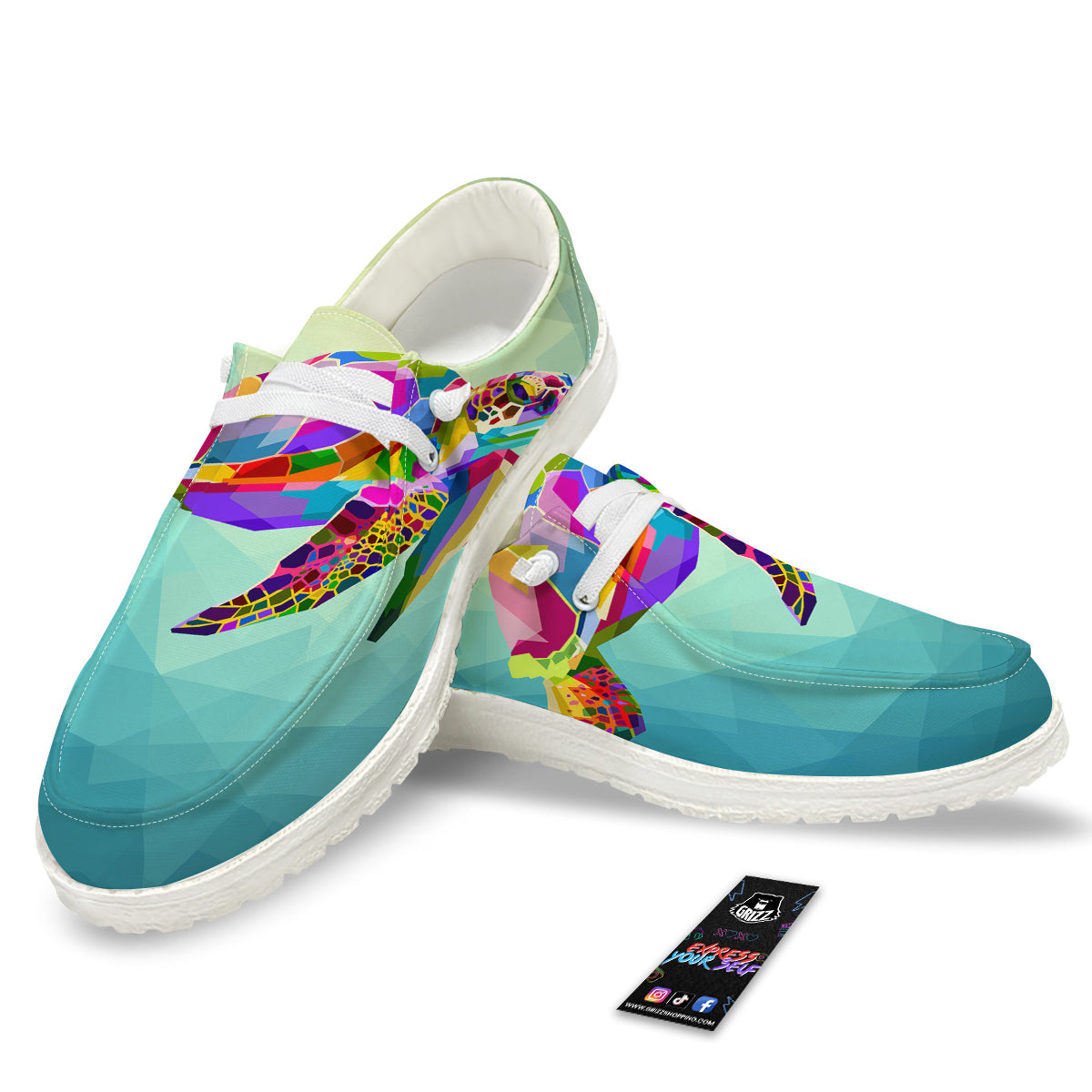 Sea Turtle Colorful Print White Loafers-grizzshop