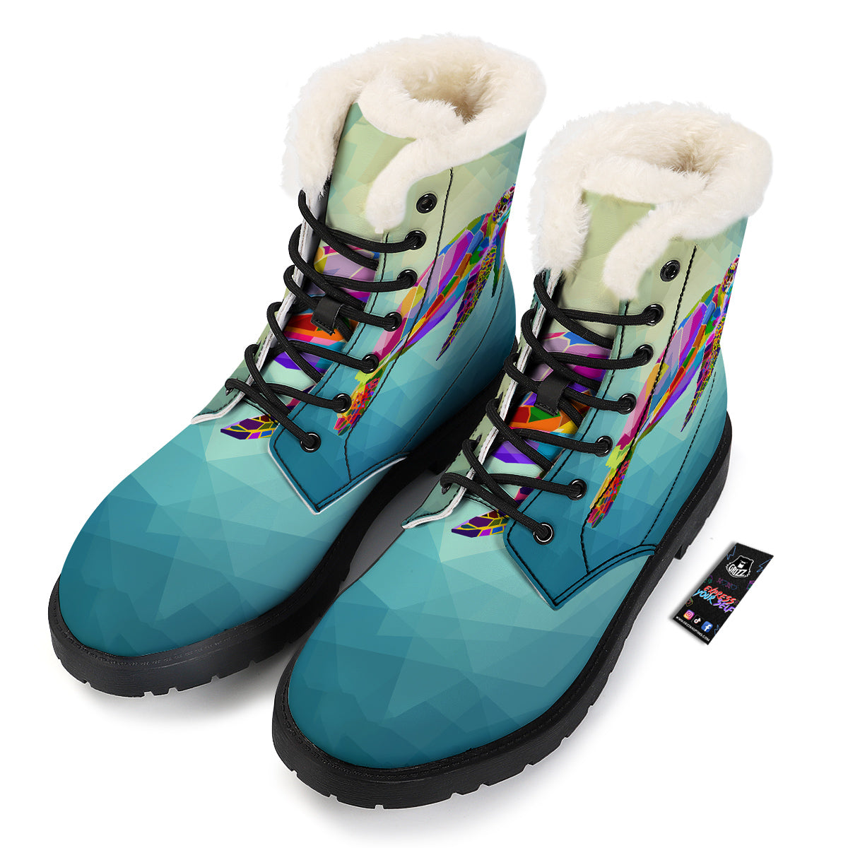 Sea Turtle Colorful Print Winter Boots-grizzshop