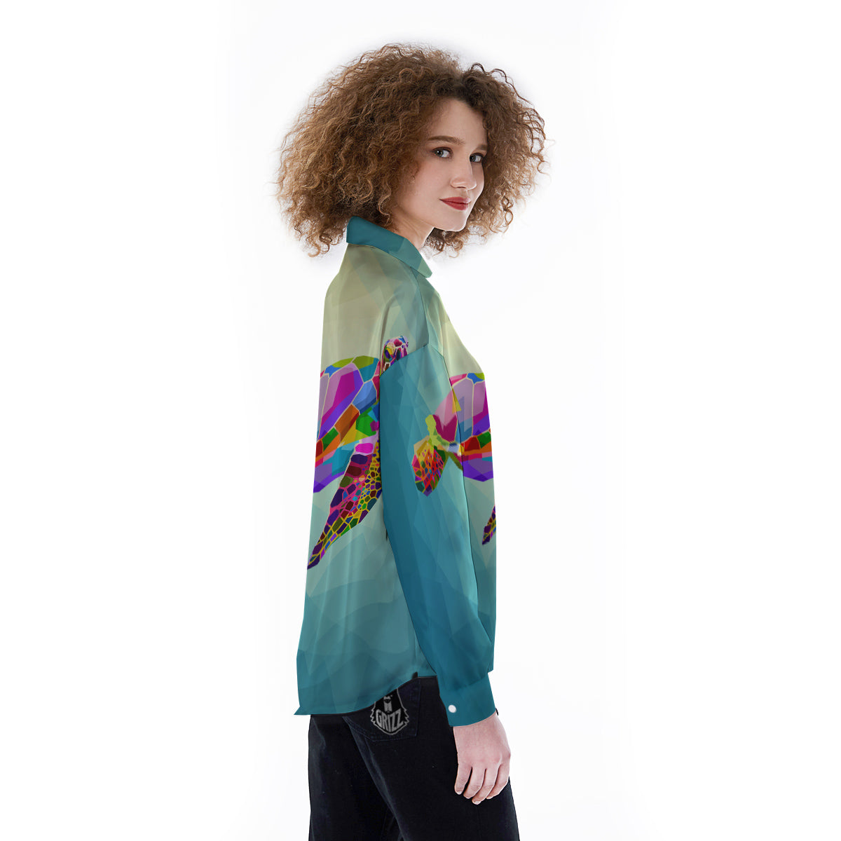 Sea Turtle Colorful Print Women's Long Sleeve Shirts-grizzshop