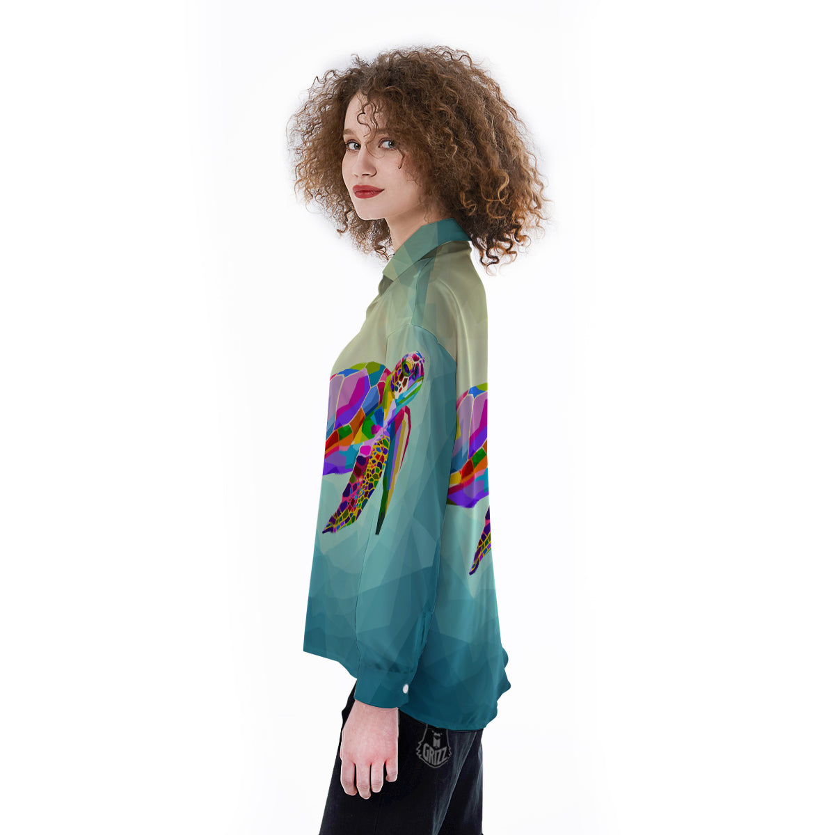 Sea Turtle Colorful Print Women's Long Sleeve Shirts-grizzshop