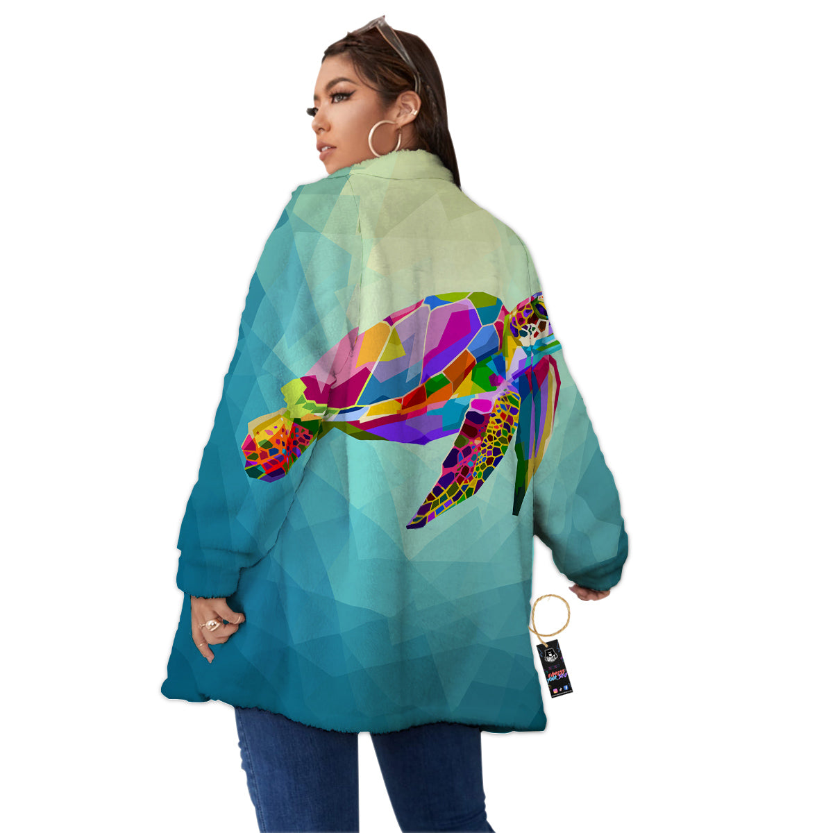 Sea Turtle Colorful Print Women's Sherpa Jacket-grizzshop