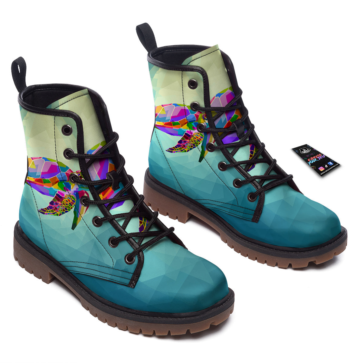 Sea Turtle Colorful Print Work Boots-grizzshop
