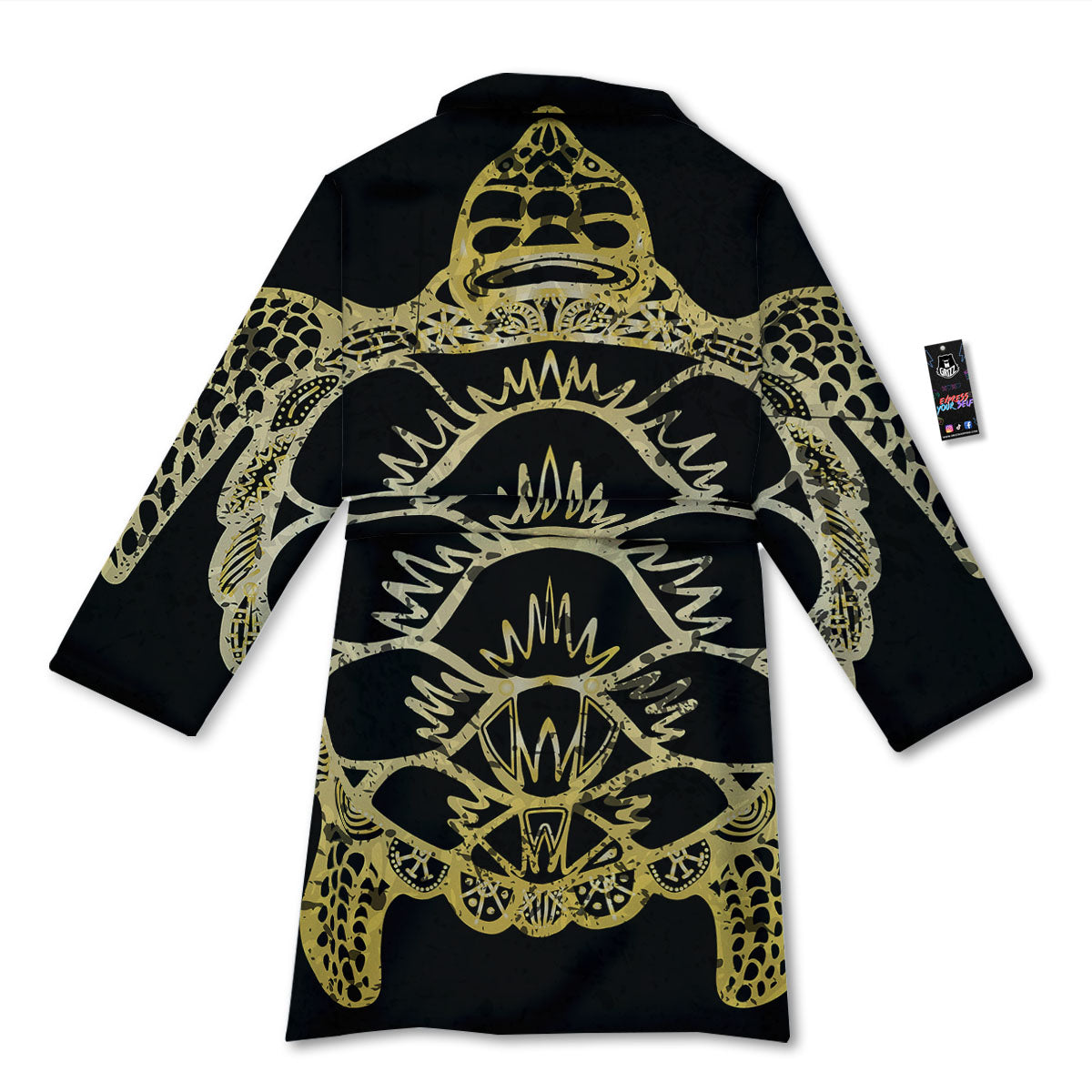 Sea Turtle Gold And Black Print Bathrobe-grizzshop