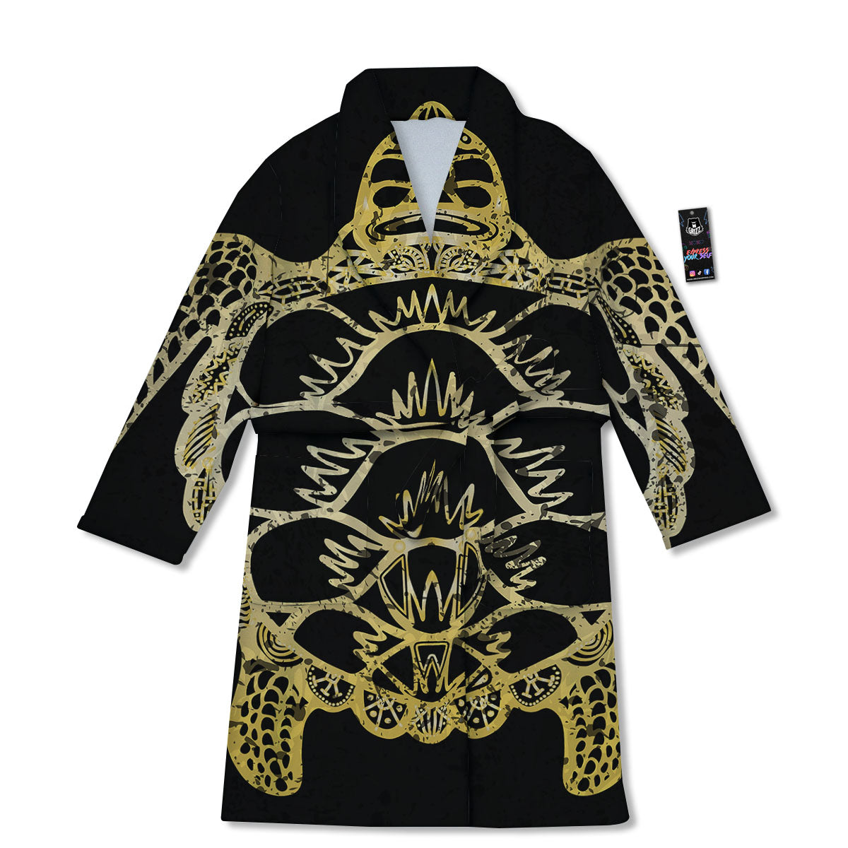 Sea Turtle Gold And Black Print Bathrobe-grizzshop