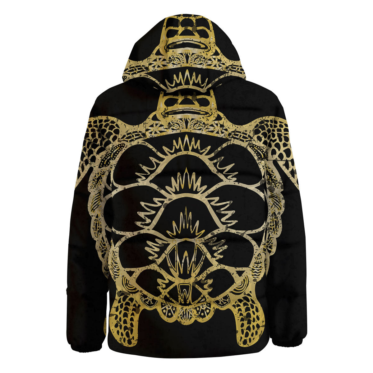 Sea Turtle Gold And Black Print Down Jacket-grizzshop
