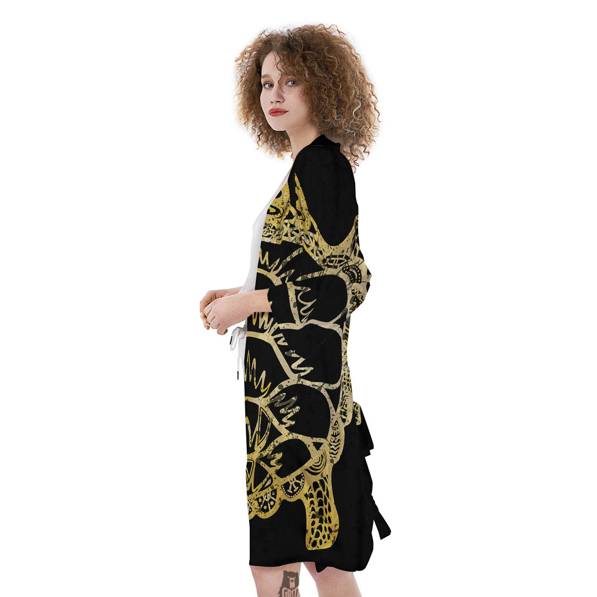 Sea Turtle Gold And Black Print Kimono-grizzshop