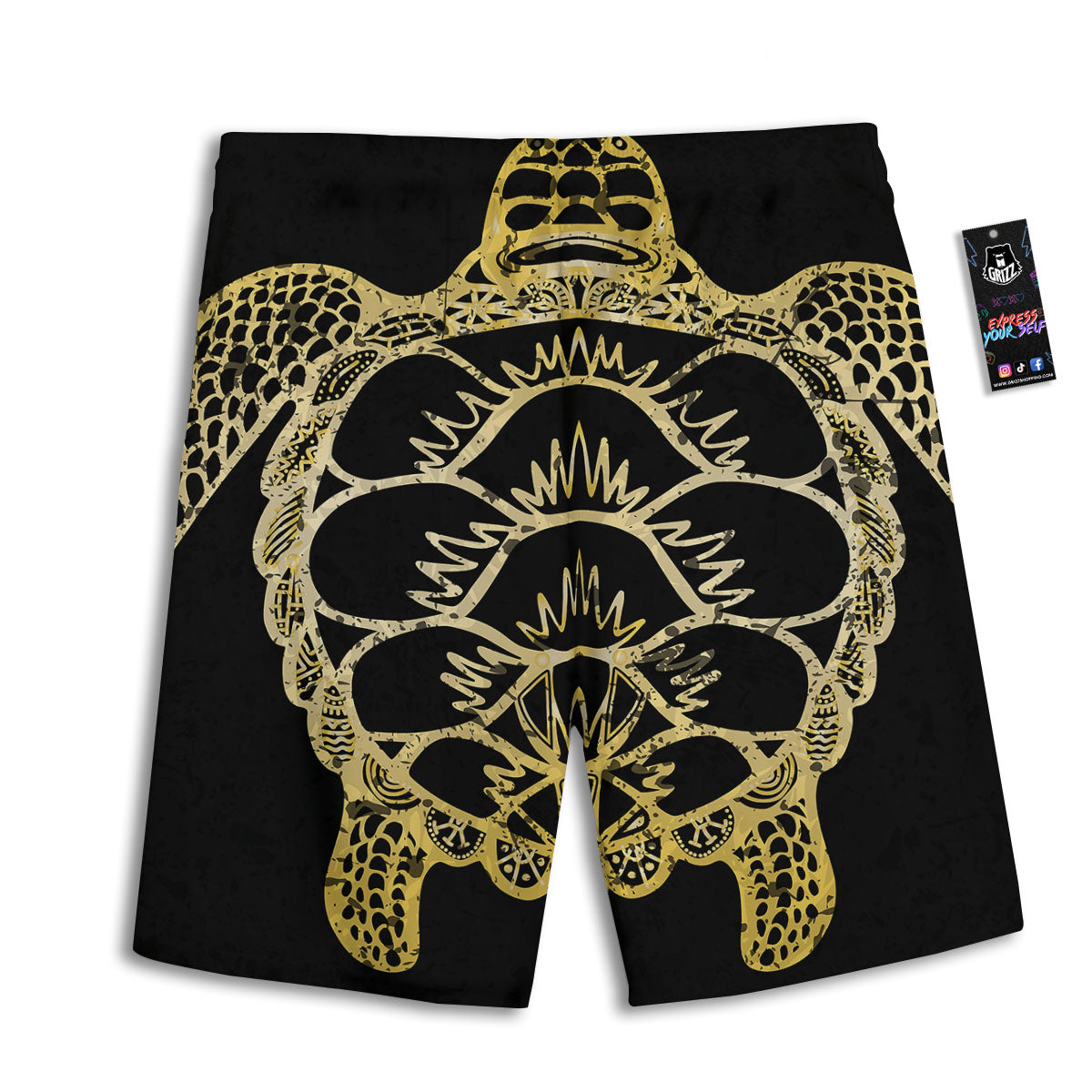 Sea Turtle Gold And Black Print Men's Athletic Shorts