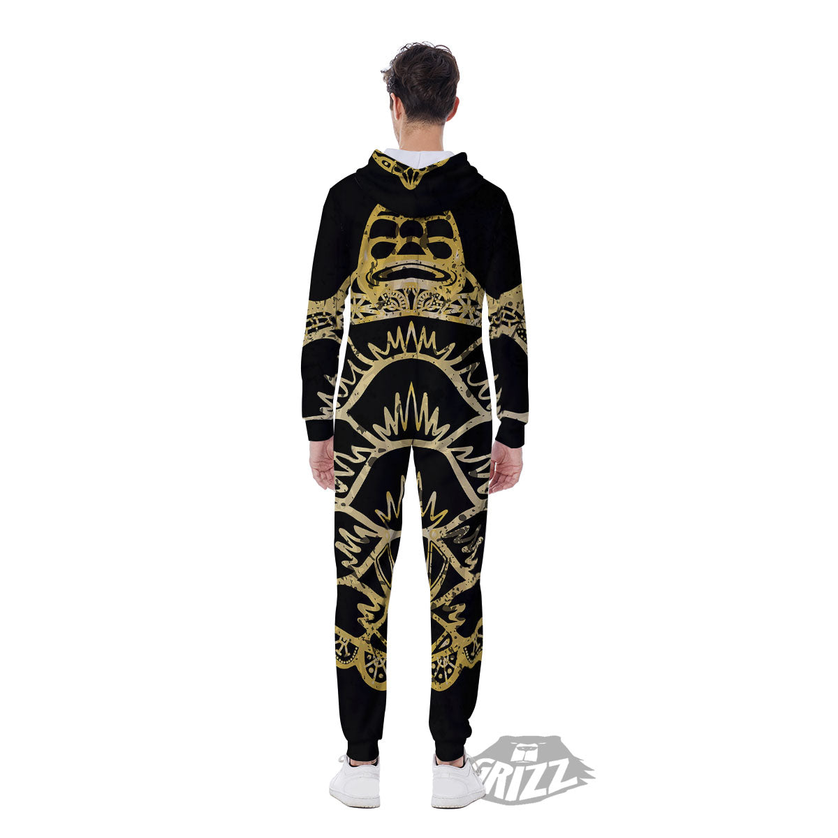 Sea Turtle Gold And Black Print Men's Jumpsuit-grizzshop