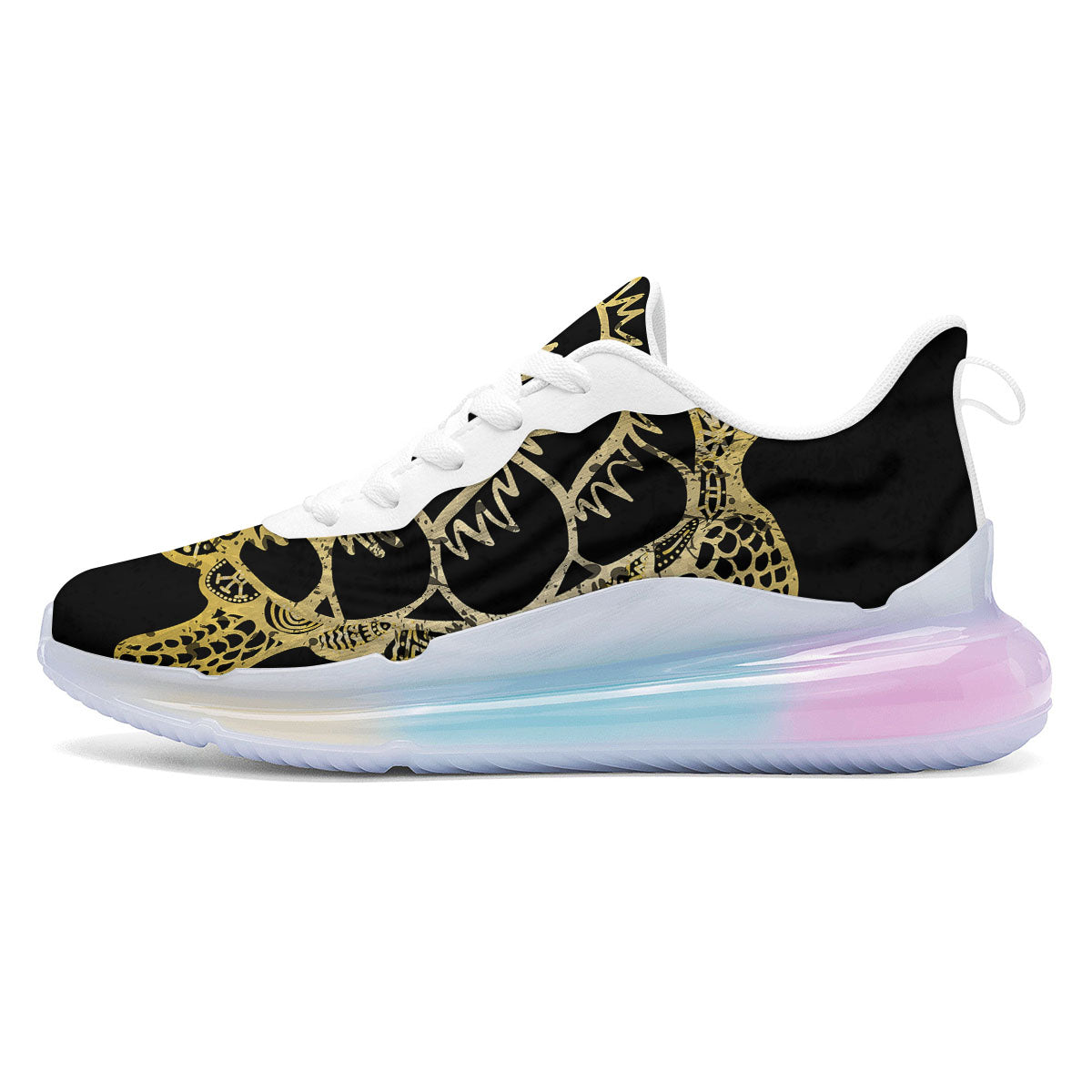 Sea Turtle Gold And Black Print Running Sneakers-grizzshop