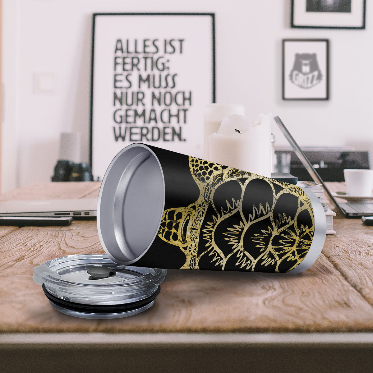 Sea Turtle Gold And Black Print Tumbler-grizzshop