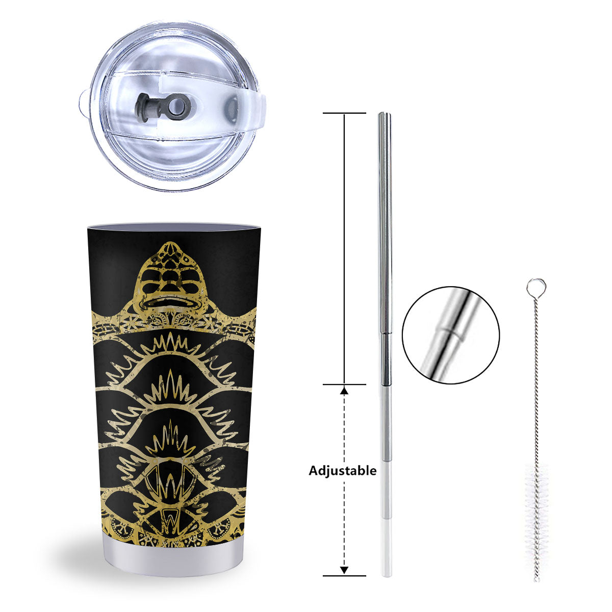 Sea Turtle Gold And Black Print Tumbler-grizzshop