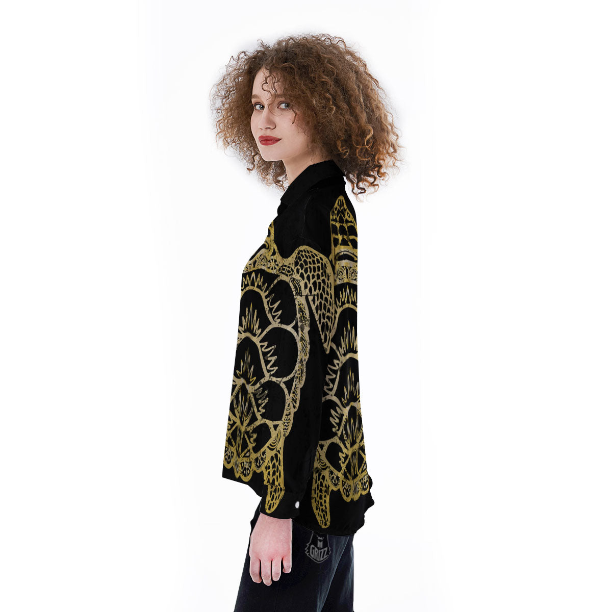 Sea Turtle Gold And Black Print Women's Long Sleeve Shirts-grizzshop