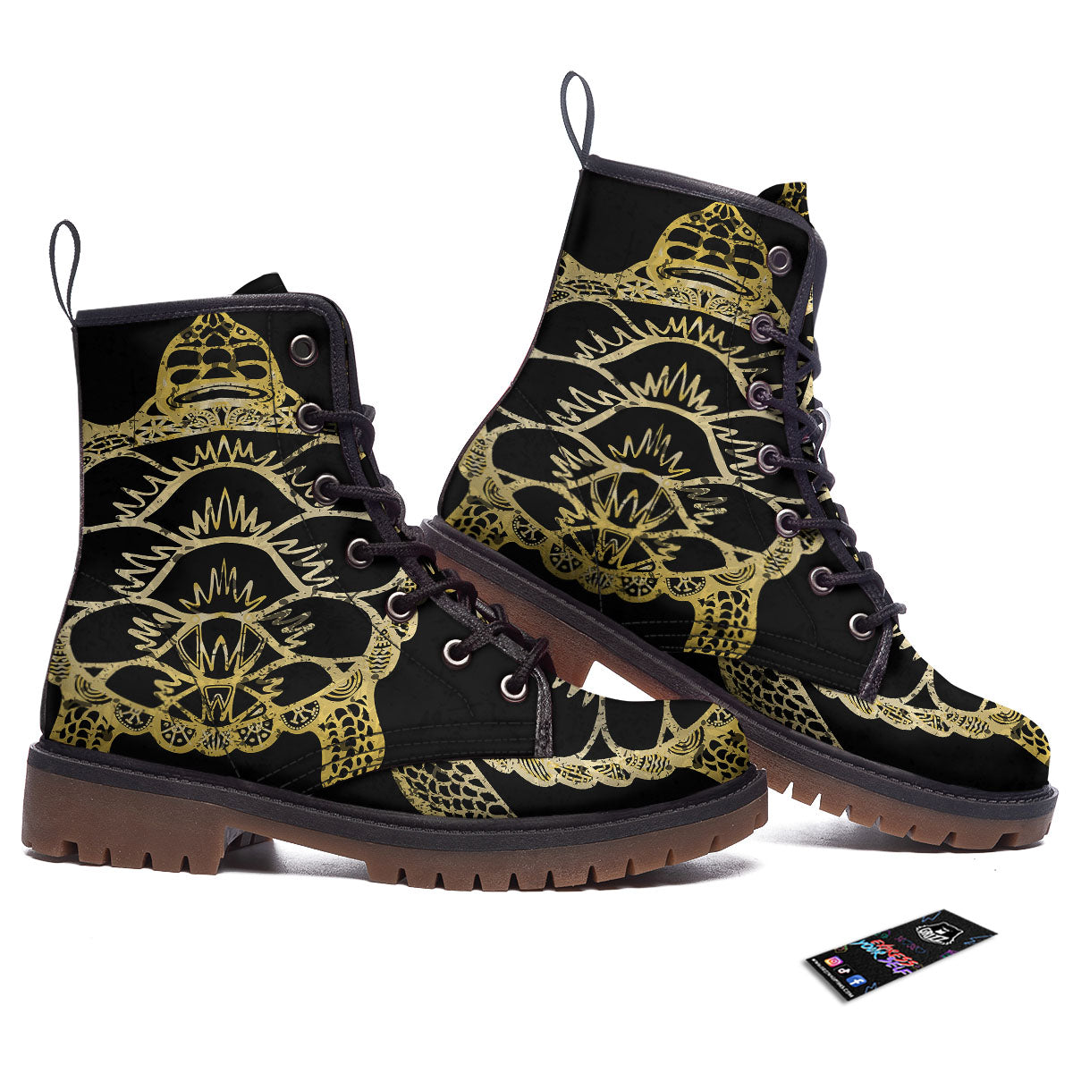 Sea Turtle Gold And Black Print Work Boots-grizzshop