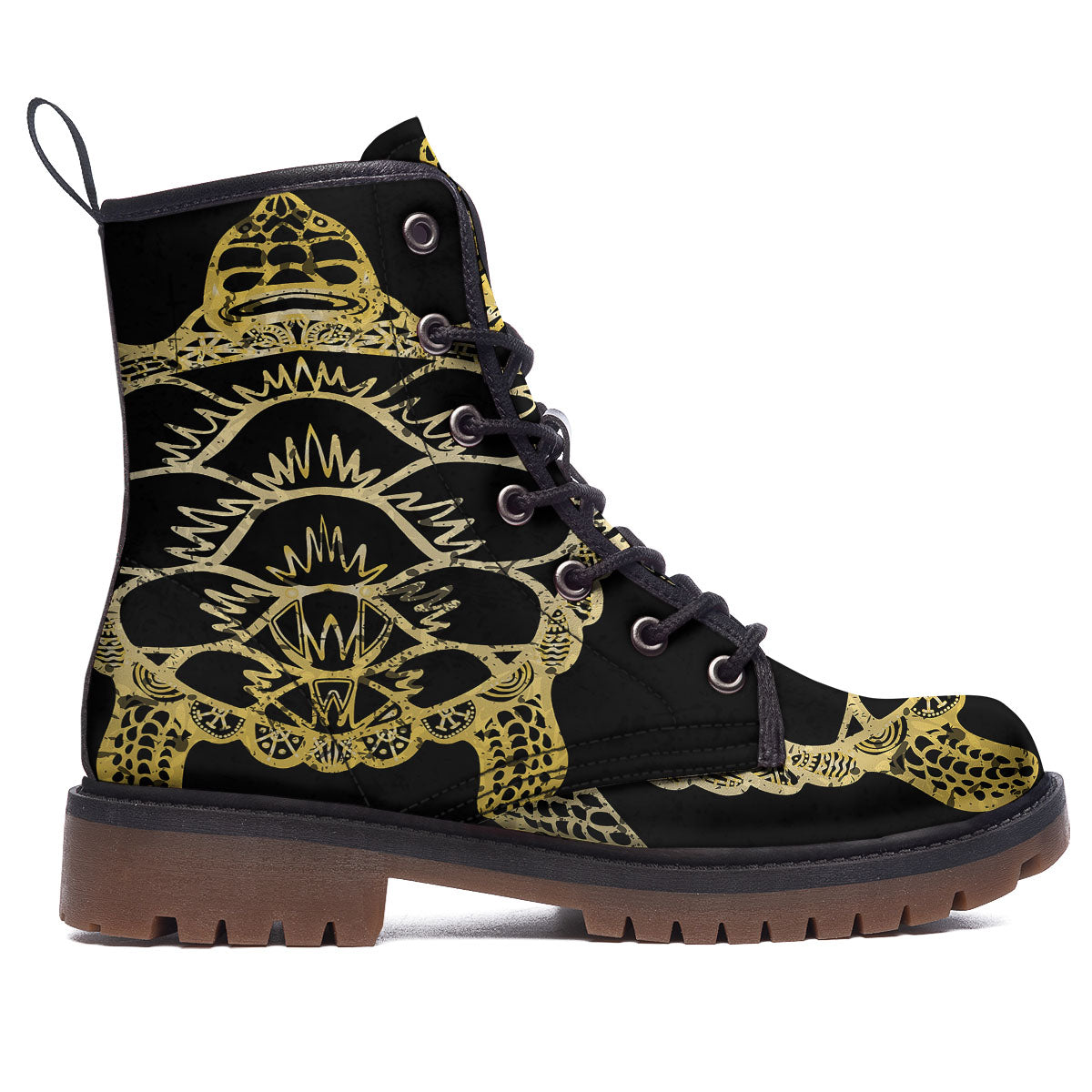 Sea Turtle Gold And Black Print Work Boots-grizzshop
