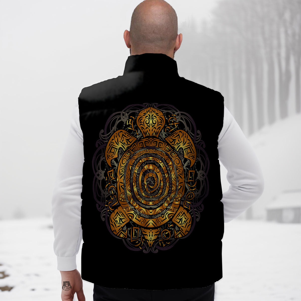 Sea Turtle Golden Tribal Print Down Vest