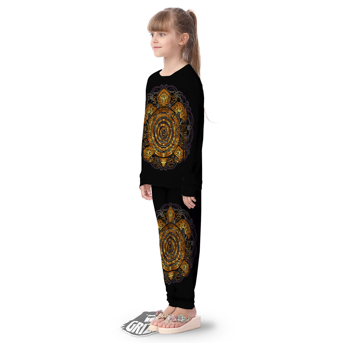Sea Turtle Golden Tribal Print Kid's Pajamas-grizzshop