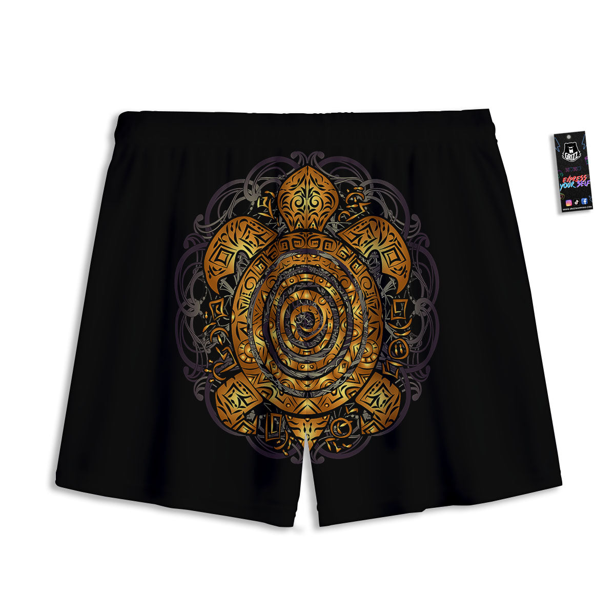 Sea Turtle Golden Tribal Print Mesh Shorts