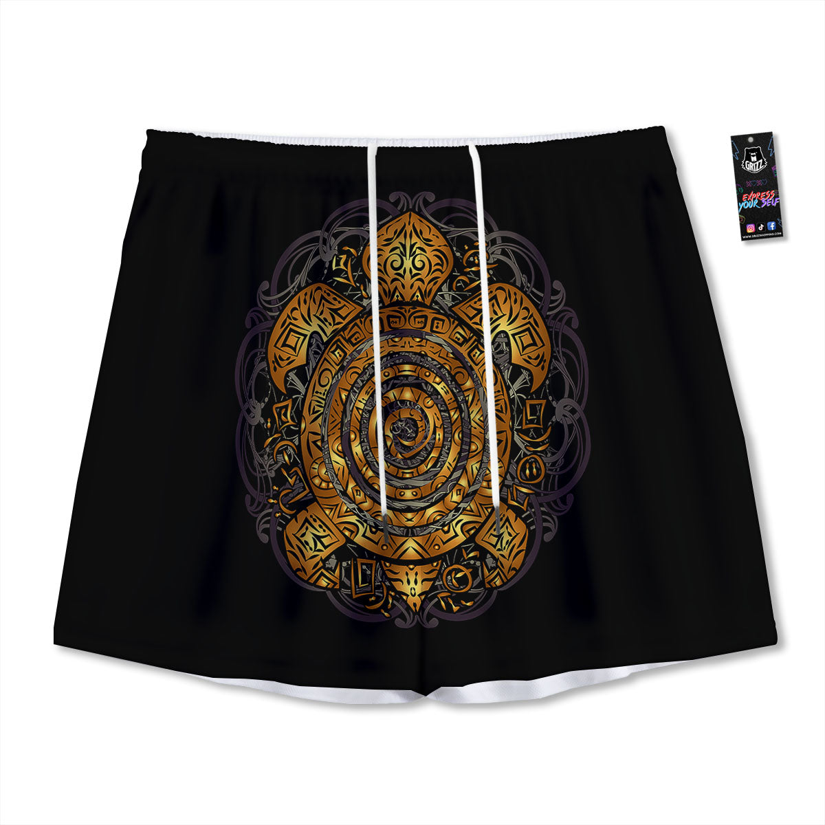 Sea Turtle Golden Tribal Print Mesh Shorts