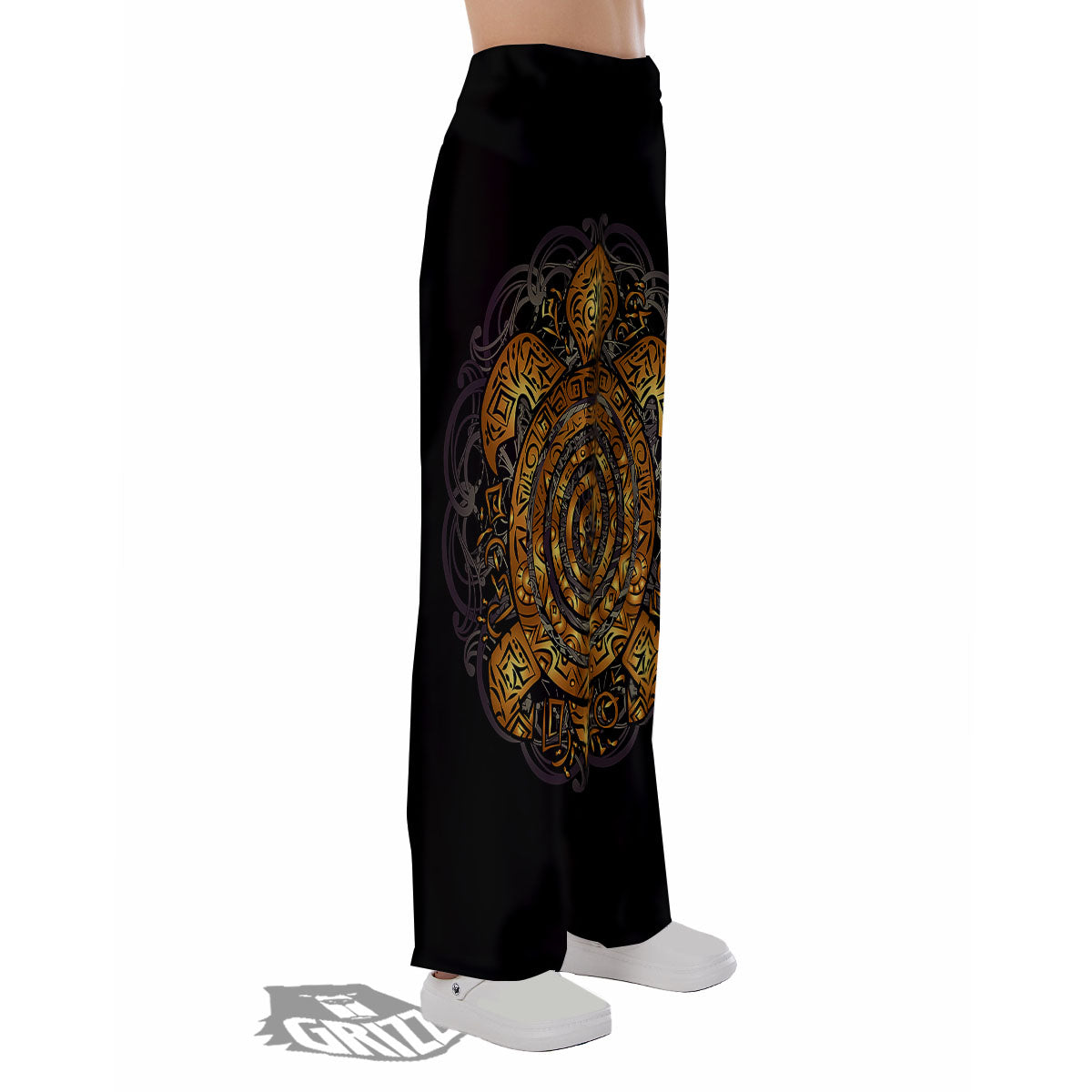 Sea Turtle Golden Tribal Print Pajama Pants-grizzshop