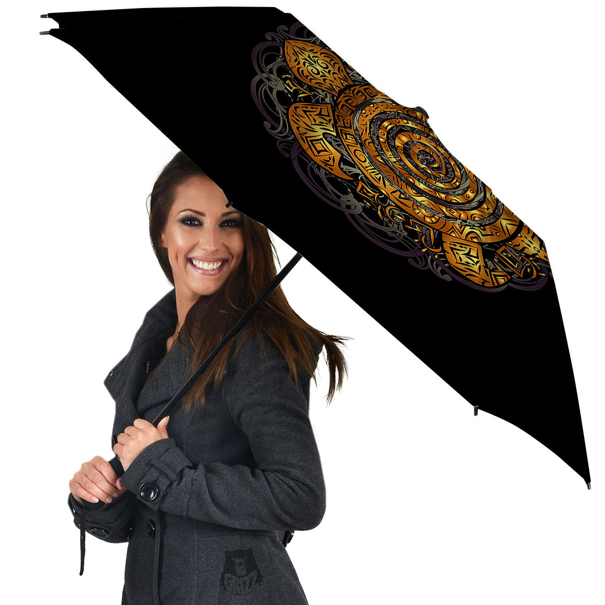 Sea Turtle Golden Tribal Print Umbrella-grizzshop