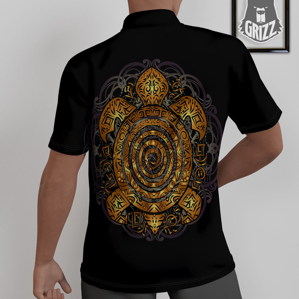 Sea Turtle Golden Tribal Print Untucked Shirts-grizzshop