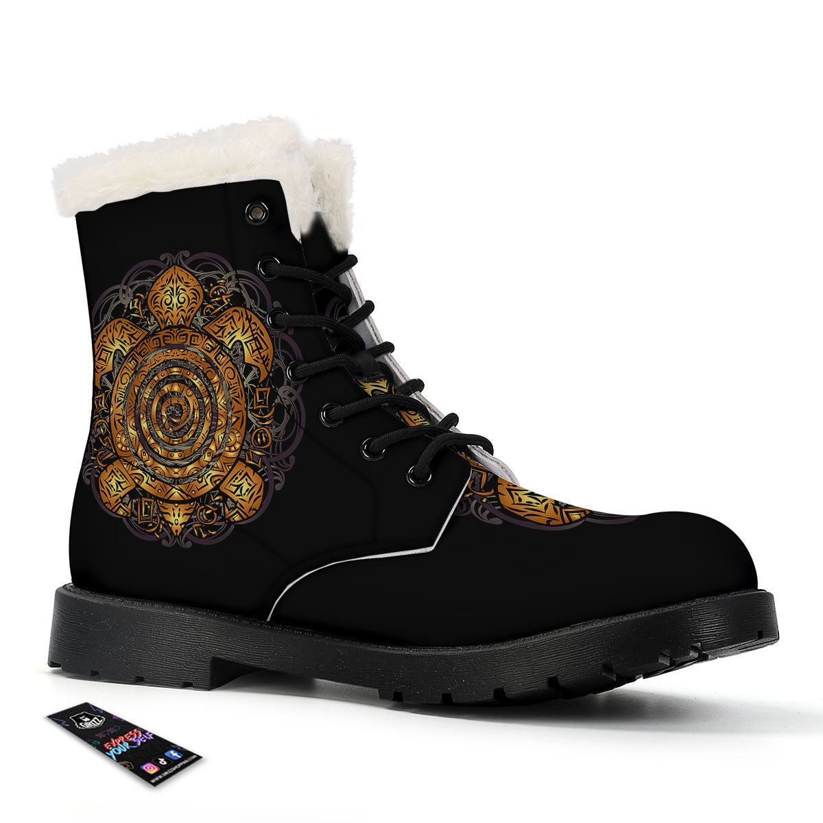 Sea Turtle Golden Tribal Print Winter Boots-grizzshop