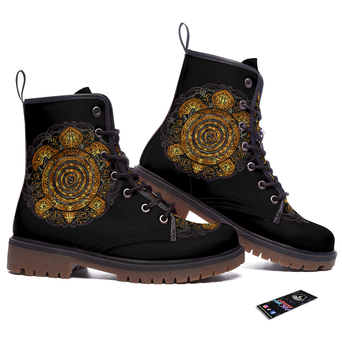 Sea Turtle Golden Tribal Print Work Boots-grizzshop