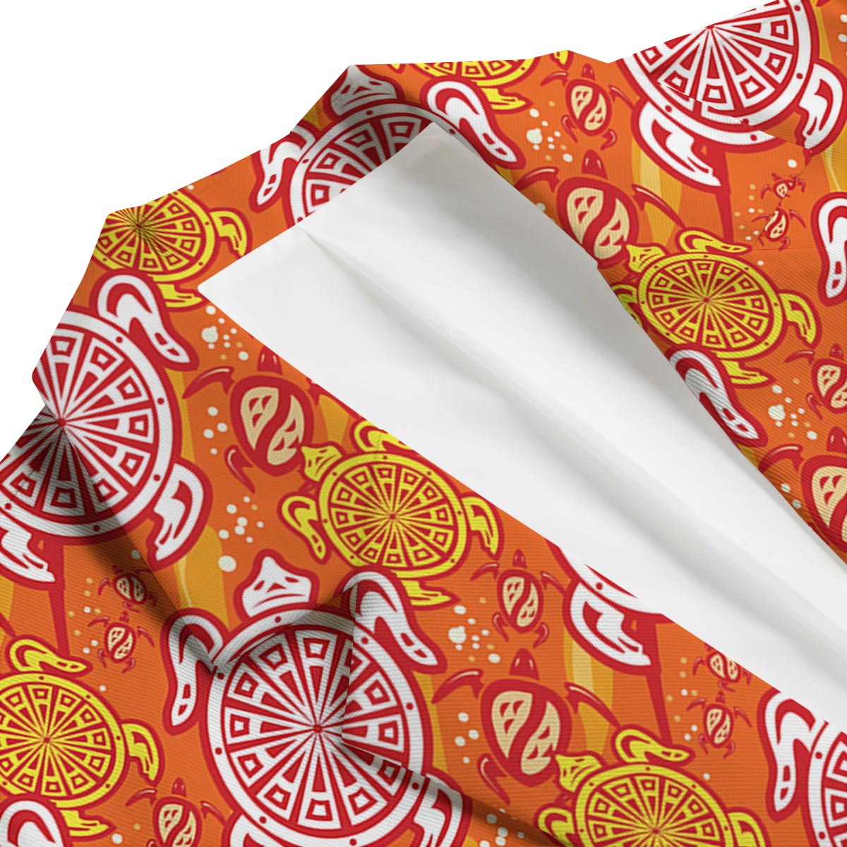 Sea Turtle Hawaiian Orange Pattern Print Men's Blazer-grizzshop