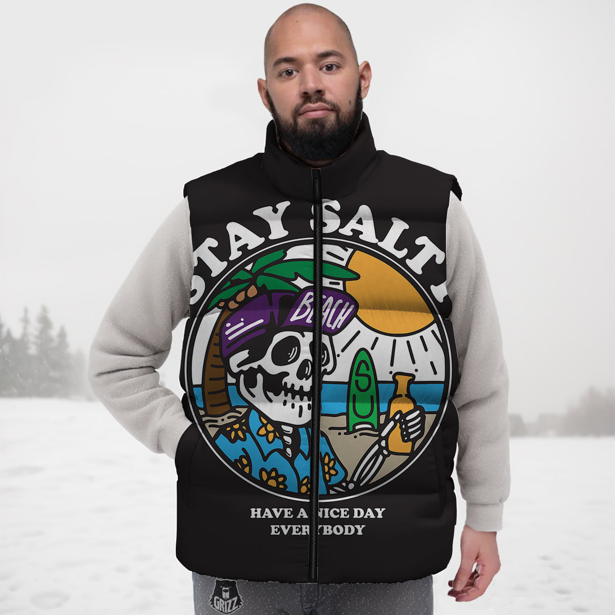 Sea Turtle Hawaiian Pattern Print Down Vest